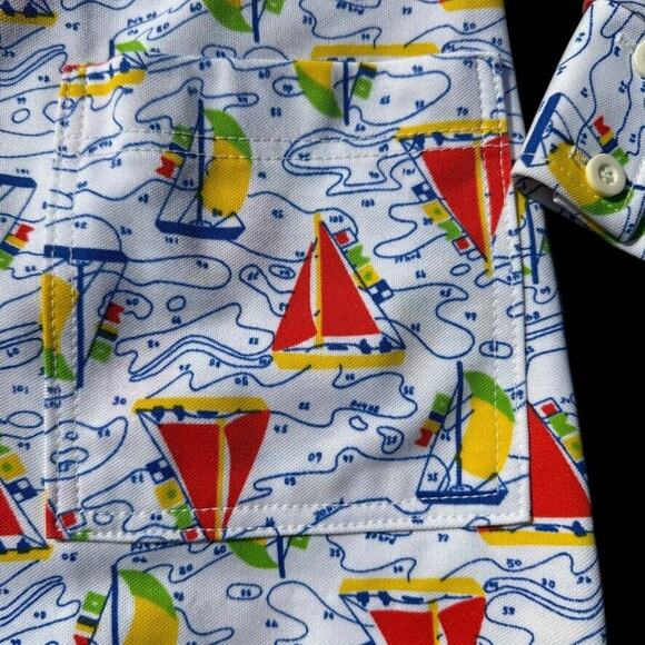 Vintage 70s Jantzen Disco Zip Front Shirt Novelty Print Nautical Dagger Collar M - Picture 6 of 6